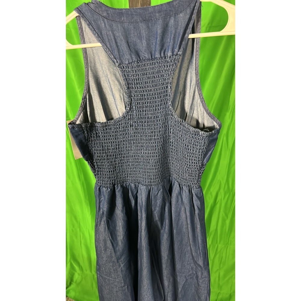 Step In Style Denim Look Chambray Midi Jumpsuit Smocked Waist Blue M - Picture 3 of 11